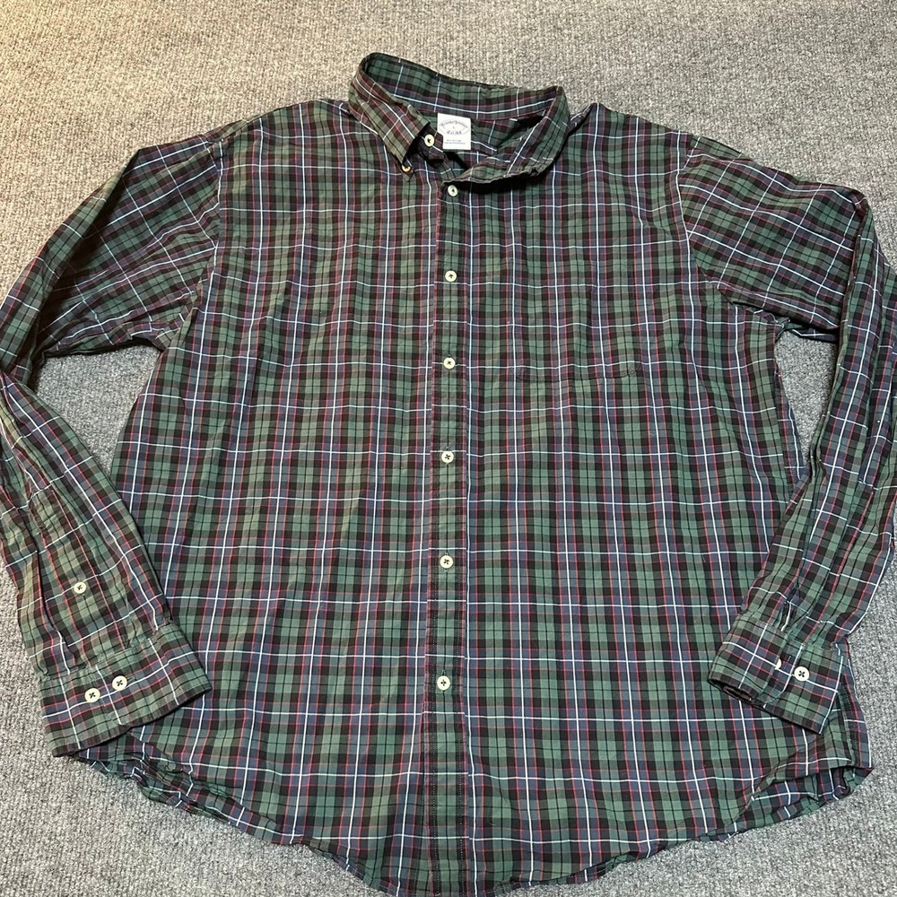 Brooks Brothers Mens Large‎ Green Plaid Cotton Button Down Long Sleeve Shirt L